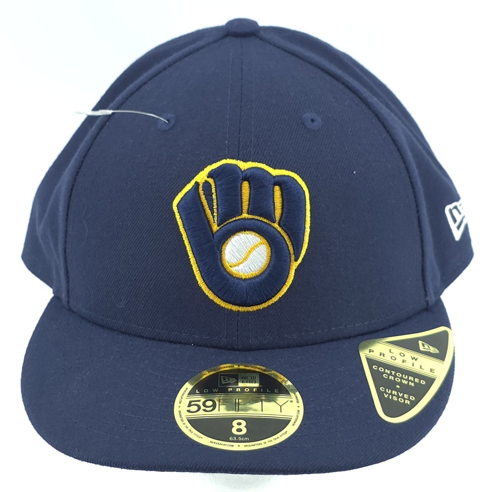 New Era 59Fifty Milwaukee Brewers Navy‎ Blue Fitted Size 8 Low Profile Hat NEW - Picture 2 of 9